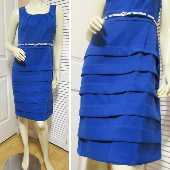 NWT Dress Barn Womens Tiered/Layered Sheath Dress 10 Sleeveless Blue Square Neck - Picture 1 of 8